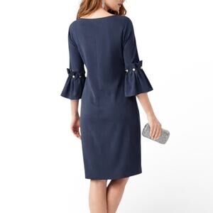 Banana Republic Navy Shift Dress Bell Sleeve Pearl Button Detail Size 8 Evening